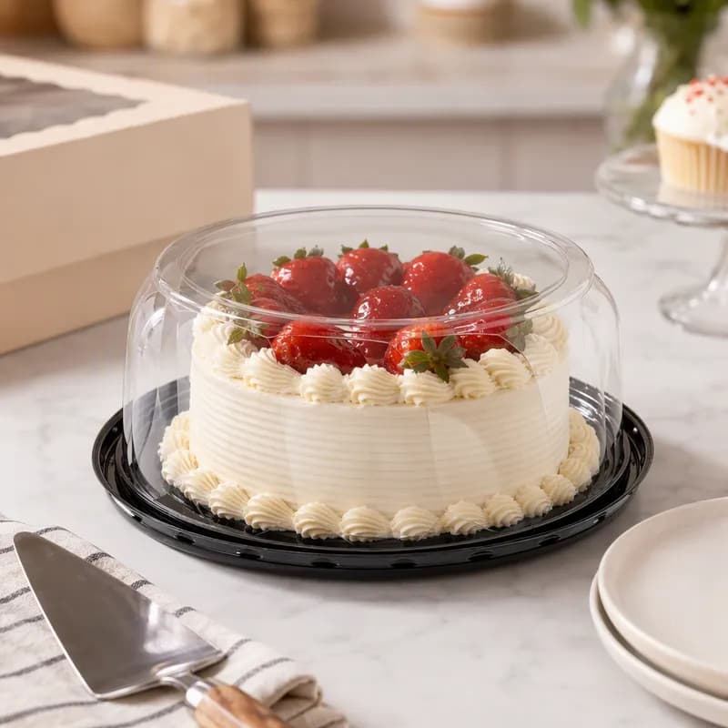 Cake Container & Lid Combo 7IN Cake With High Dome Lid 9X3.25 IN PET Clear Black Round Swirl 100/Case