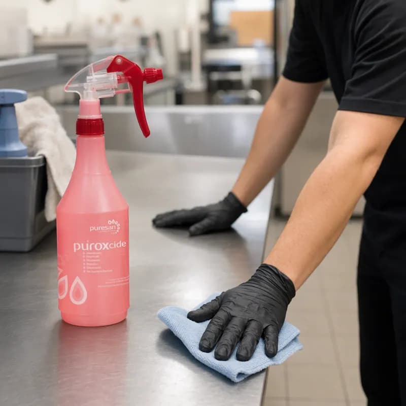 Puroxcide Puresan Puroxicide Heavy Duty Spray Bottle & Trigger Sprayer 32 FLOZ Plastic Red 6/Case