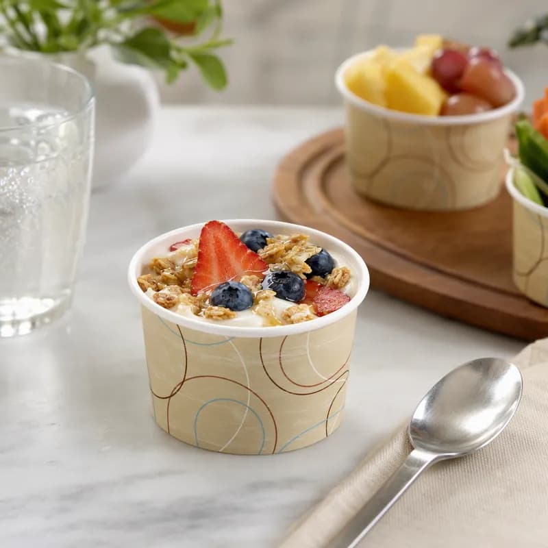 Food Container Base 5 OZ Double Wall Poly-Coated Paper Champagne Round Squat 1000/Case