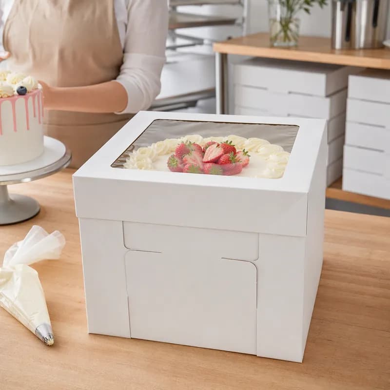 Flexbox Cake Box 12X12X12 IN Paperboard White Square With Window 25/Case