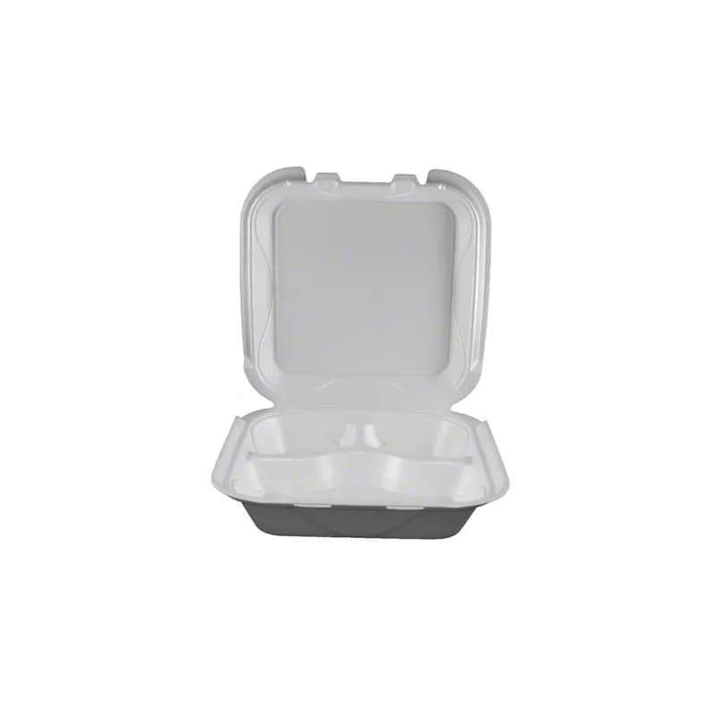 resq® SelloPlus® Take-Out Container Hinged With Dome Lid 8X7.5X2.25 IN 3 Compartment Polystyrene Foam White 200/Case