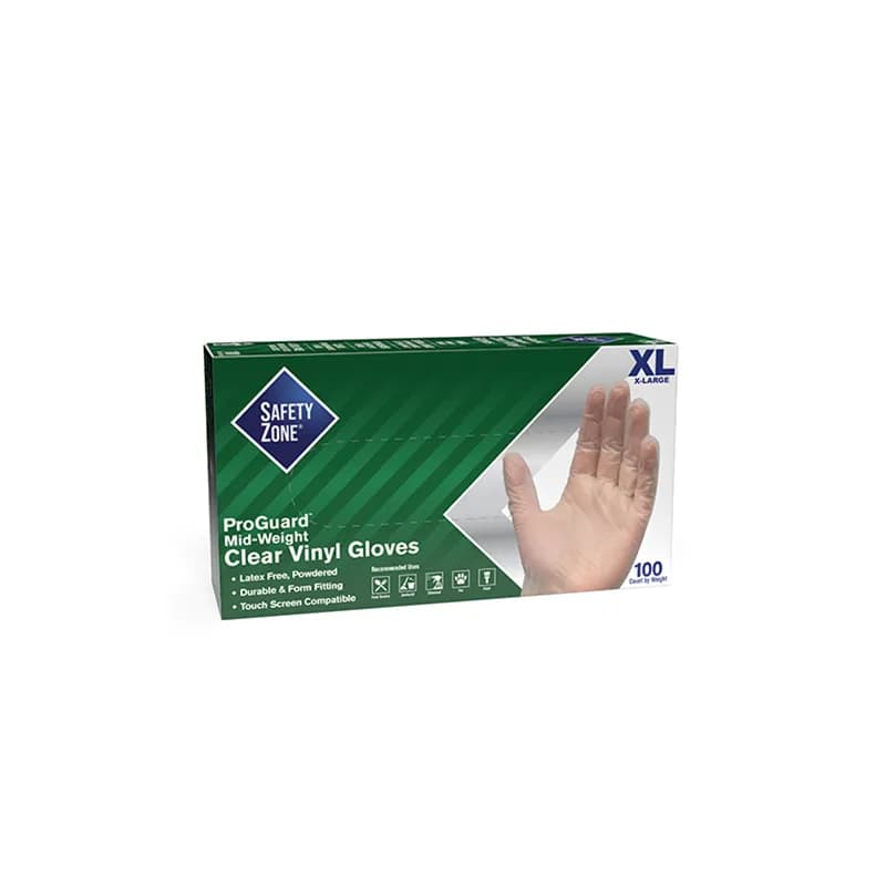 General Purpose Gloves XL 9.25 IN Clear 5.3g Vinyl Powdered 100 Count/Pack 10 Packs/Case 1000 Count/Case