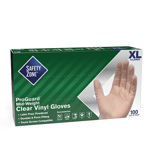 General Purpose Gloves XL 9.25 IN Clear 5.3g Vinyl Powdered 100 Count/Pack 10 Packs/Case 1000 Count/Case