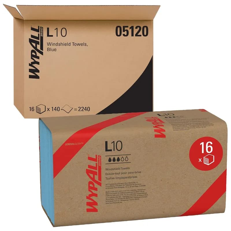 WypAll® L10 Windshield Towel Wipe 9.3X10.25 IN 2PLY Blue 140 Sheets/Pack 16 Packs/Case