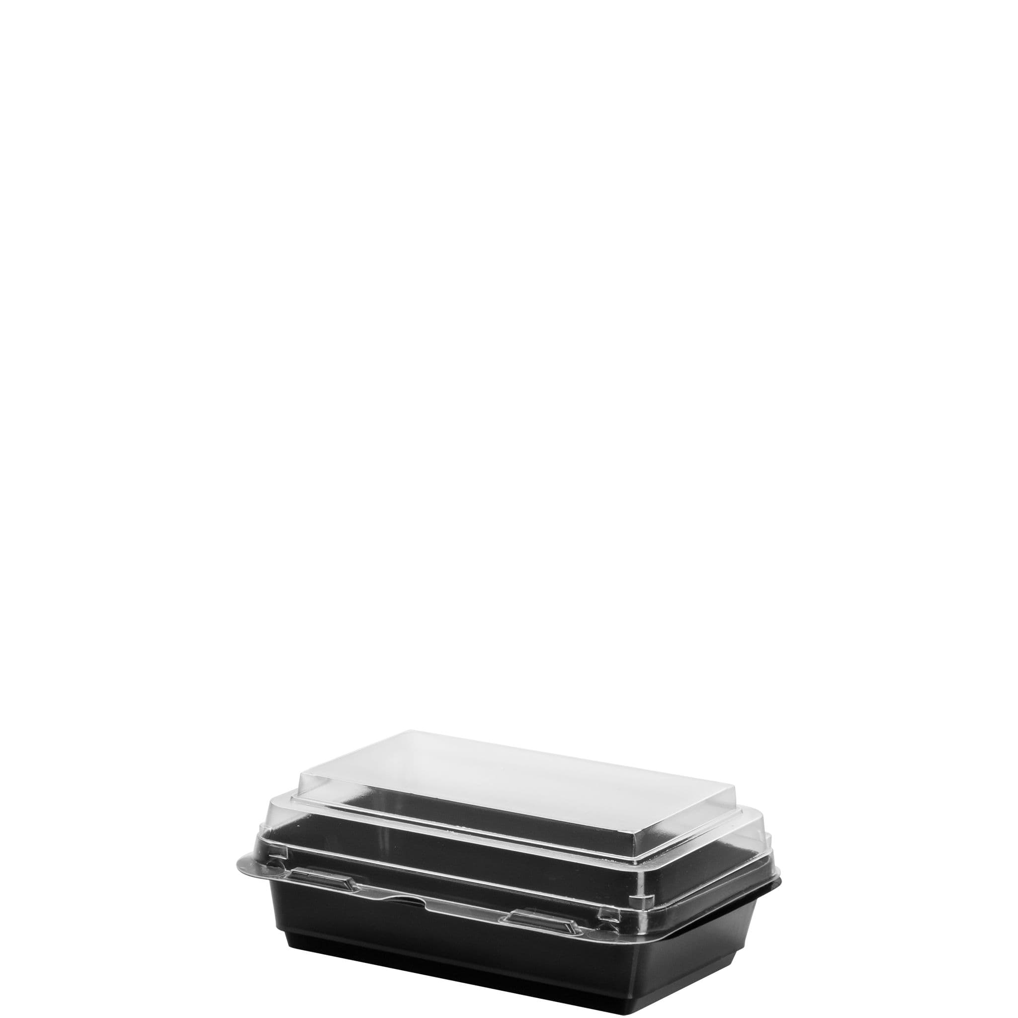 Solo® Creative Carryouts® BoxLine™ Take-Out Container Hinged 7.87X5.39X2.95 IN PS Black Clear Deep Bar Lock 100 Count/Pack 2 Packs/Case