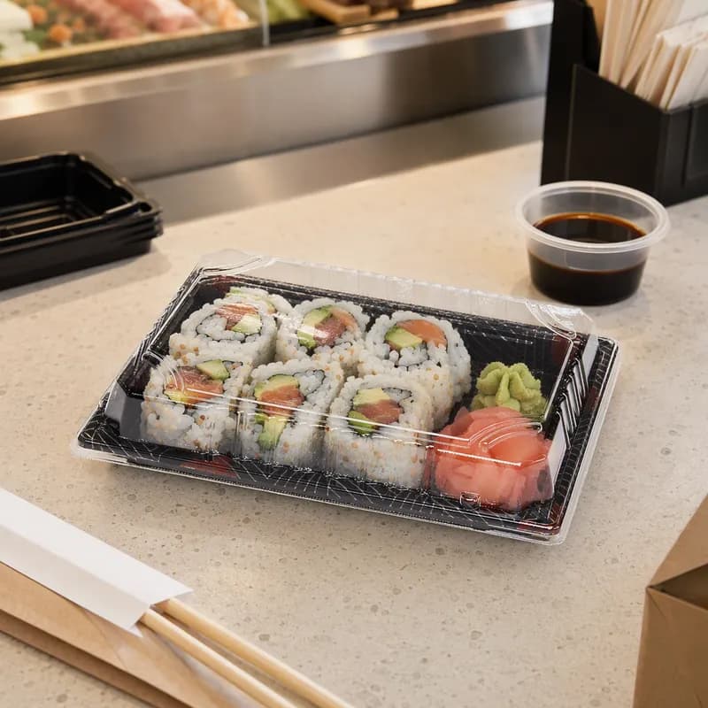 #10 Sushi Take-Out Tray Base & Lid Combo 7.5X5X0.75 IN Plastic 400/Case