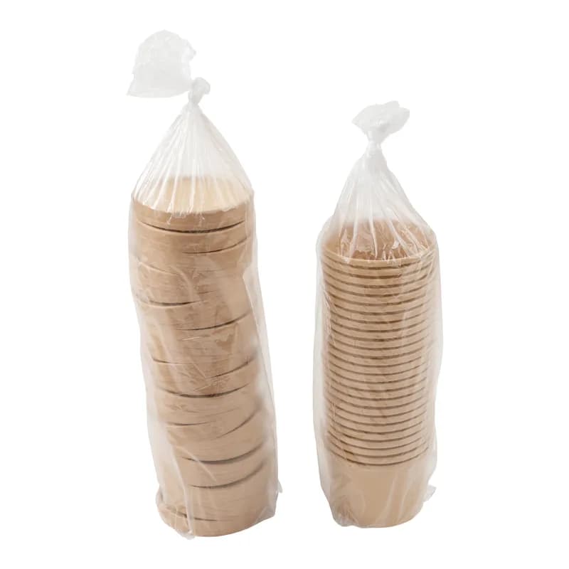 Food Container Base & Lid Combo With Flat Lid 16 OZ Double Wall Poly-Coated Paper Kraft Round 250 Count/Case