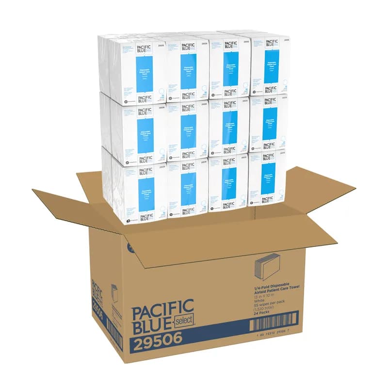 Pacific Blue Select Healthcare Washcloth 10X13 IN 1 Cellulose White 1/4 Fold Patient Care 55 Sheets/Pack 24 Packs/Case