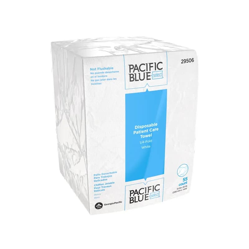 Pacific Blue Select Healthcare Washcloth 10X13 IN 1 Cellulose White 1/4 Fold Patient Care 55 Sheets/Pack 24 Packs/Case