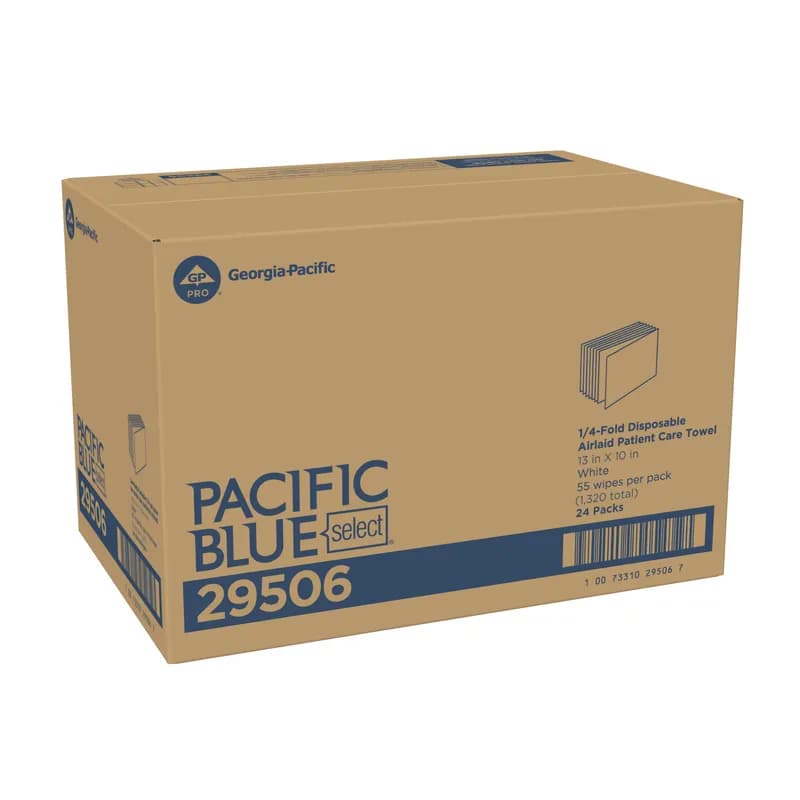 Pacific Blue Select Healthcare Washcloth 10X13 IN 1 Cellulose White 1/4 Fold Patient Care 55 Sheets/Pack 24 Packs/Case