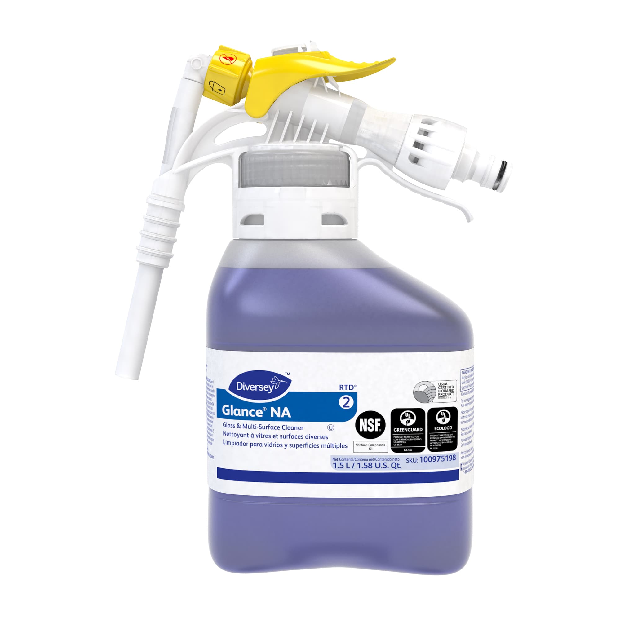 Glance® NA Odorless Window & Glass Cleaner 1.5 L Multi Surface Liquid Concentrate RTD Non-Ammoniated Kosher 2/Case