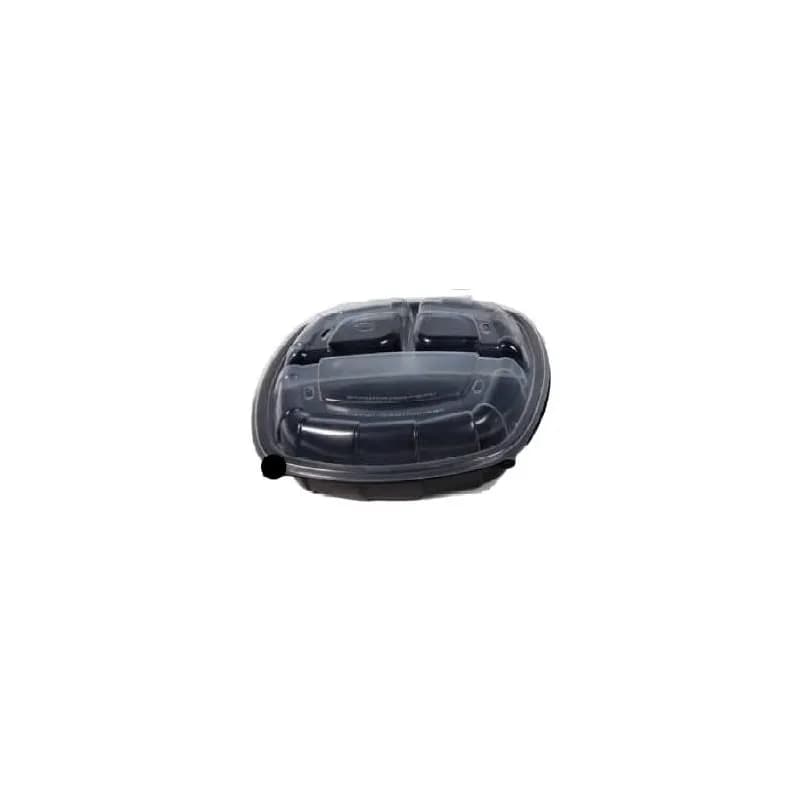 Take-Out Container Hinged With Dome Lid 10X10X3 IN 3 Compartment PP Black Clear Square 148/Case
