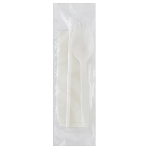 6PC Cutlery Kit PS Black Heavy Duty With Napkin,Fork,Knife,Salt & Pepper,Teaspoon 250/Case