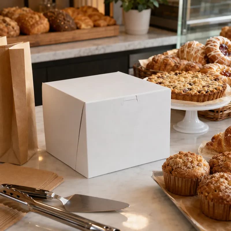 Bakery Box 8X8X6 IN Paperboard White Corner Lock 1-Piece 100/Bundle