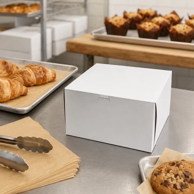 Bakery Box 10X10X6 IN Paperboard White Corner Lock 1-Piece 100/Bundle