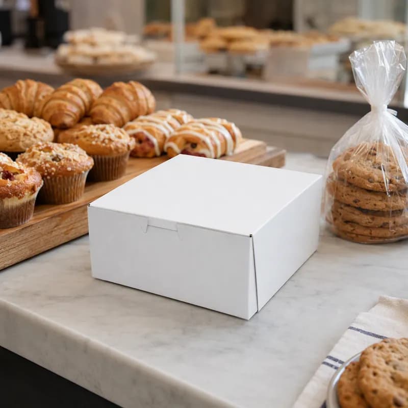 Bakery Box 7X7X3 IN Paperboard White Corner Lock 1-Piece 250/Bundle