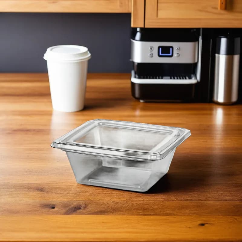 Fresh N' Sealed® Deli Container Hinged With Flat Lid 8 OZ PET Clear Square 280/Case