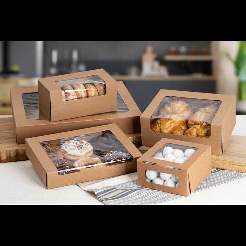 Donut Box 9X4.5X4 IN Kraft Waterfall With Window 100/Case
