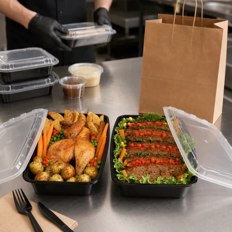 Take-Out Container Base 10.25X6.8X2.17 IN Plastic Black Rectangle 200/Case