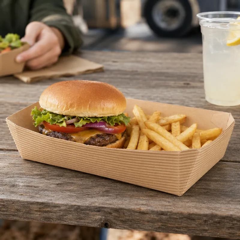 Food Tray 10X7 IN Corrugated Paperboard Kraft Rectangle 100/Case