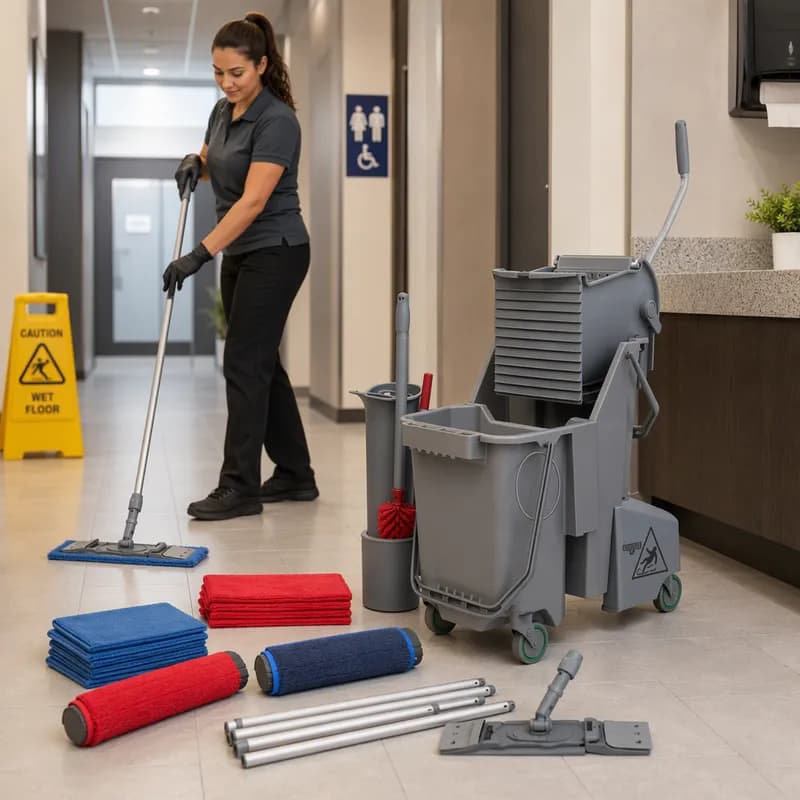 SmartColor™ Floor Cleaning Kit 32-30 QT Gray Red Blue Microfiber Plastic Aluminum 140 Pieces 1/Each