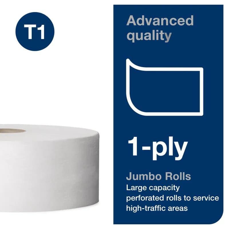 Tork Toilet Paper & Tissue Roll T1 7.875X3.48 IN 2247 FT 1PLY White Jumbo (JRT) Refill 2.34IN Core Diameter 6/Case