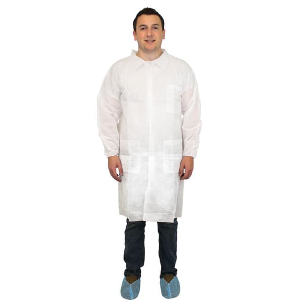 Safety Zone® Lab Coat XL White PP Elastic Wrists 3 Pockets 30/Case