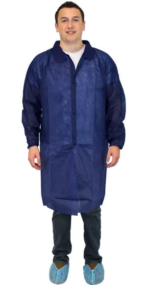 PolyLite® Lab Coat Medium (MED) Blue PP No Pockets Elastic Wrists 30/Case